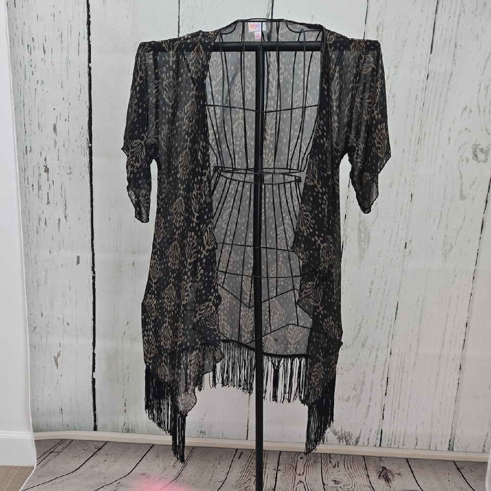 LuLaRoe Black and Tan Sheer Swim Coverup Kimono